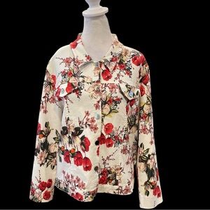 GG Collection 1X stretch floral boxy trucker style faux pocket jacket